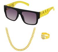 BSBUY Hip Hop Rock Accesorios, 3 Piezas Kit de Disfraces de Hip Hop, con Collar Anillo de Dólar, Gafas de Sol, para Disfraz de Mardi Gras y Carnival Cosplay, C