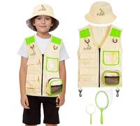BSBUY Juego de exploración para niños, 4 piezas, juguete de exploración con chaleco de carga, sombrero, red de insectos y lupa, juguete para el aire libre para explorar la naturaleza, camping