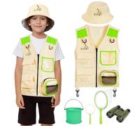 BSBUY Kit Explorador Niños, Disfraz Explorador para Niños | Incluye Chaleco, Gorra, Red para Atrapar Insectos, Lupa, Telescopio, Cubo Plegable, Ideal para Aventura para Niños