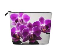 BSCKKDMN Bolsa de maquillaje de orquídea mariposa morada para mujer, impermeable, de lino, ligera, con cremallera, organizador de brochas de maquillaje, bolsa de almacenamiento