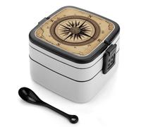BSCKKDMN Compass Wind Road Map Bento Box - Lonchera para adultos, apilable, todo en uno, con compartimentos, lonchera de doble capa, a prueba de fugas, para el trabajo, picnics, viajes