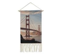 BSCKKDMN Golden Gate Bridge - Póster colgante de algodón y lino con borla, tapiz vertical largo para colgar en la pared, obras de arte, decoración para sala de estar, oficina, dormitorio, 10 x 19.6