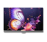 BSCKKDMN Tarjetero delgado portátil de metal para tarjetas de visita, bolsillo de mariposa morada, cartera para tarjetas de nombre, cartera para hombres y mujeres, oficina, viajes