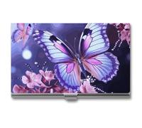 BSCKKDMN Tarjetero delgado y portátil de metal para tarjetas de visita, bolsillo de mariposa morada, cartera para tarjetas de nombre, cartera para hombres y mujeres, oficina, viajes