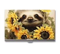 BSCKKDMN Tarjetero delgado y portátil de metal para tarjetas de visita, diseño de perezoso, girasol, bolsillo para tarjetas de nombre, cartera para hombres y mujeres, oficina, viajes