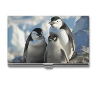 BSCKKDMN Tarjetero delgado y portátil de metal para tarjetas de visita, diseño de pingüinos y pollitos de la Antártida, bolsillo grande, para hombres y mujeres, oficina, viajes