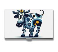 BSCKKDMN Tarjetero delgado y portátil de metal para tarjetas de visita, hay impresiones en el bolsillo de la vaca, tarjetero para hombres y mujeres, oficina, viajes