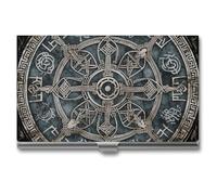 BSCKKDMN Tarjetero delgado y portátil de metal para tarjetas de visita, Helm Of Awe Pocket Card Holder para hombres y mujeres, oficina, viajes