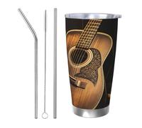 BSCKKDMN Vaso aislado con tapa y popote, 20 onzas, taza de café de viaje de acero inoxidable de doble pared, taza de té, guitarra del viejo oeste, botella de agua a prueba de fugas, regalos para