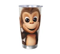 BSCKKDMN Vaso aislado con tapa y popote, 20 onzas, taza de café de viaje de acero inoxidable de doble pared, taza de té, lindo mono a prueba de fugas, botella de agua para regalo para mujeres y