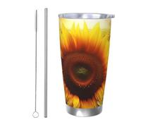 BSCKKDMN Vaso aislado con tapa y popote, 20 onzas, taza de café de viaje de acero inoxidable de doble pared, taza de té, girasol, botella de agua a prueba de fugas, regalos para mujeres y hombres
