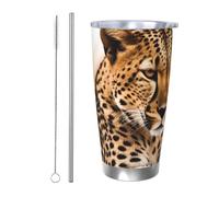 BSCKKDMN Vaso aislado con tapa y popote, 20 onzas, taza de café de viaje de acero inoxidable de doble pared, taza de té, guepardo esperando una oportunidad, botella de agua a prueba de fugas, regalos