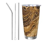 BSCKKDMN Vaso aislado con tapa y popote, 20 onzas, taza de café de viaje de acero inoxidable de doble pared, taza de té de mármol dorado, botella de agua a prueba de fugas, regalos para mujeres y