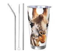 BSCKKDMN Vaso aislado con tapa y popote, 20 onzas, taza de café de viaje de acero inoxidable de doble pared, taza de té, bonita jirafa, botella de agua a prueba de fugas, regalos para mujeres y
