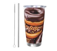 BSCKKDMN Vaso aislado con tapa y popote, 20 onzas, taza de café de viaje de acero inoxidable de doble pared, taza de té, donas, chocolate, botella de agua a prueba de fugas, regalos para mujeres y