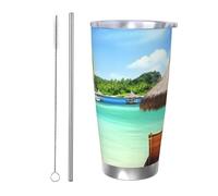 BSCKKDMN Vaso aislado con tapa y popote, 20 onzas, taza de café de viaje de acero inoxidable de doble pared, taza de té, día festivo tropicales, botella de agua a prueba de fugas, regalos para mujeres