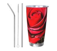 BSCKKDMN Vaso aislado con tapa y popote, 20 onzas, taza de café de viaje de acero inoxidable, taza de té de doble pared, diseño de rosas, botella de agua a prueba de fugas, regalos para mujeres y