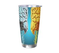 BSCKKDMN Vaso aislado con tapa y popote, 20 onzas, taza de café de viaje de acero inoxidable, taza de té de doble pared, funciones cerebrales izquierdo y derecho, botella de agua a prueba de fugas