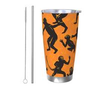 BSCKKDMN Vaso aislado con tapa y popote, 20 onzas, taza de café de viaje de acero inoxidable, taza de té de doble pared, taza de té negro Gibbon Monkey, botella de agua a prueba de fugas, regalos para