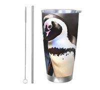 BSCKKDMN Vaso aislado con tapa y popote, 20 onzas, taza de café de viaje de acero inoxidable, taza de té de doble pared, pingüino africano, botella de agua a prueba de fugas, regalo para mujeres y