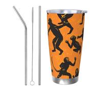 BSCKKDMN Vaso aislado con tapa y popote, 20 onzas, taza de café de viaje de acero inoxidable, taza de té de doble pared, taza de té negro Gibbon Monkey, botella de agua a prueba de fugas, regalos para