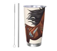 BSCKKDMN Vaso aislado con tapa y popote, 20 onzas, taza de café de viaje de acero inoxidable, taza de té de doble pared, taza de té marrón, botella de agua a prueba de fugas, regalos para mujeres y