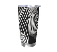 BSCKKDMN Vaso aislado con tapa y popote, 20 onzas, taza de café de viaje de acero inoxidable, taza de té de doble pared, cebra blanca y negra, botella de agua a prueba de fugas, regalos para mujeres y