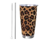 BSCKKDMN Vaso aislado con tapa y popote, 20 onzas, taza de café de viaje de acero inoxidable, taza de té de doble pared, impresión de leopardo, botella de agua a prueba de fugas, regalos para mujeres