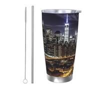 BSCKKDMN Vaso aislado con tapa y popote, 20 onzas, taza de café de viaje de acero inoxidable, taza de té de doble pared, botella de agua a prueba de fugas, regalo para mujeres y hombres