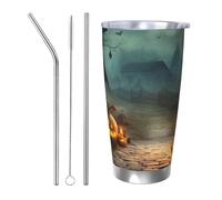 BSCKKDMN Vaso aislado con tapa y popote, 20 onzas, taza de café de viaje de acero inoxidable, taza de té de doble pared, telón de fondo de Halloween, botella de agua a prueba de fugas, regalos para