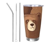 BSCKKDMN Vaso aislado con tapa y popote, 20 onzas, taza de café de viaje de acero inoxidable, taza de té de doble pared, taza de té de oso marrón, botella de agua a prueba de fugas, regalos para