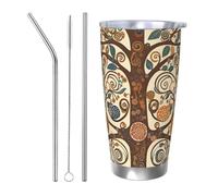 BSCKKDMN Vaso aislado con tapa y popote, 20 onzas, taza de café de viaje de acero inoxidable, taza de té de doble pared, árbol de la vida, botella de agua a prueba de fugas, regalos para mujeres y