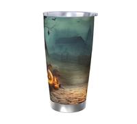 BSCKKDMN Vaso aislado con tapa y popote, 20 onzas, taza de café de viaje de acero inoxidable, taza de té de doble pared, telón de fondo de Halloween, botella de agua a prueba de fugas, regalos para