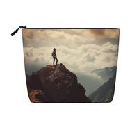 BSCKKDMN Woman On A Top Mountain - Bolsa de maquillaje para mujer, impermeable, de lino, ligera, con cremallera, organizador de brochas de maquillaje, bolsa de almacenamiento