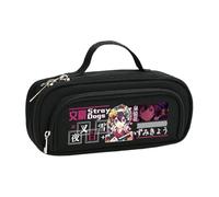 BSD Dazai Osamu - Estuche para lápices de anime Ranpo Edogawa, color negro y blanco, simple, a la moda, doble cremallera, gran capacidad, con correa de asa, organizador de maquillaje, bolsa