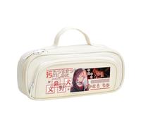 BSD Dazai Osamu - Estuche para lápices de anime Ranpo Edogawa, color negro y blanco, simple, a la moda, doble cremallera, gran capacidad, con correa de asa, organizador de maquillaje, bolsa