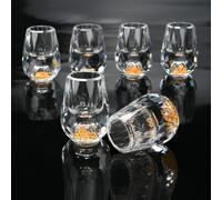 BSDLZCH Juego de 6 vasos de chupito de cristal de 15 ml, sin plomo, con base pesada, decorados con copos de hoja de oro de 24 quilates, ideal para vodka, alcohol, tequila, sake y whisky