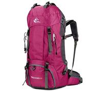 Bseash Mochila de senderismo ligera impermeable de 60L con cubierta de lluvia, mochila deportiva al aire libre para escalada acampar y turismo (rojo rosa)