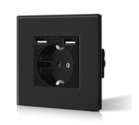 BSEED Enchufe de Pared con 2 USB,Enchufes Empotrable con Cristal,Seguridad infantil,Fácil de Instalar,M Serie,1 Enchufe con 2 USB,86mm Negro