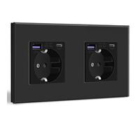 BSEED Enchufe de Pared con USB C 20W,Negro Schuko Enchufe con Cargador Rápido USB Tipo C,2 Gang Toma de Corriente con 2xCargadores USB y Typ C,Enchufe Integrado Adecuado