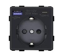 BSEED Enchufe de Pared USB C 20W Negro Schuko con Cargador Rápido, Puerto Tipo C de 16Amp y 2.1A - 86mm