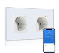 BSEED Enchufe Doble de Pared WiFi con monitor de consumo de energía,Schuko Enchufe inteligente Compatible con Alexa y Google Home,Control de APP y Función de Temporizador,16A Blanco