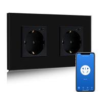 BSEED Enchufe Doble de Pared WiFi,Schuko Enchufe inteligente Compatible con Alexa y Google Home,Control de APP y Función de Temporizador,protección de contacto,16A Negro