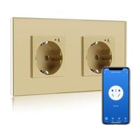 BSEED Enchufe Doble de Pared WiFi,Schuko Enchufe inteligente Compatible con Alexa y Google Home,Control de APP y Función de Temporizador,protección de contacto,16A Oro