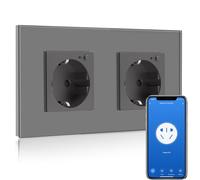 BSEED Enchufe Doble de Pared WiFi,Schuko Enchufe inteligente Compatible con Alexa y Google Home,Control de APP y Función de Temporizador,protección de contacto,16A Gris