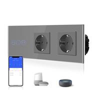 BSEED Enchufe doble normal de 16 amperios con interruptor de cortina Smart Alexa (no interruptor de ruedas), interruptor táctil wifi (cable neutro), compatible con Tuya/Google Home/SamRT Life gris