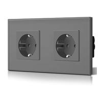 BSEED Enchufe Doble Pared con Cristal,Enchufes Empotrable Estándar,Schuko Enchufe Simple 16A 250V,Toma de Corriente para Cocina,Dormitorio,Oficina,Hotel,M Serie,2 Enchufes,157mm Gris