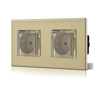 BSEED Enchufe Estanco Exterior,Enchufes Empotrable Con Cristal,Seguridad infantil,Fácil Instalación,2 Enchufes,157mm Oro