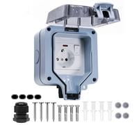 BSEED Enchufe Exterior Impermeable IP66,Toma Individual con Interruptor y Luz Indicadora,Enchufe de Pared de Superficie de Jardín de 16 A con Tapa Abatible Para Uso en Exteriores y Lugares Húmedos.