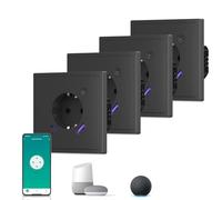 BSEED Enchufe inalámbrico con USB C mate, 20 W, carga rápida, enchufe inteligente, empotrado, con medición de corriente, serie S, 1 compartimento, 86 mm, color negro, 4 unidades